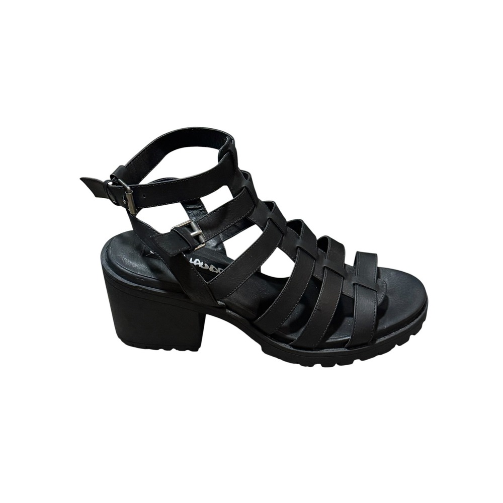 Dirty Laundry fun stuff Black Gladiator Block Heel Lug Sole Sandals Sz 9.5 Y2K - Picture 9 of 12